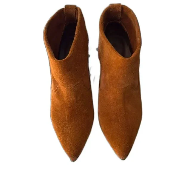 Schutz Women Dalya Ankle Bootie Brown Cognac Heel Suede Size 8 Sexy - Picture 2 of 7